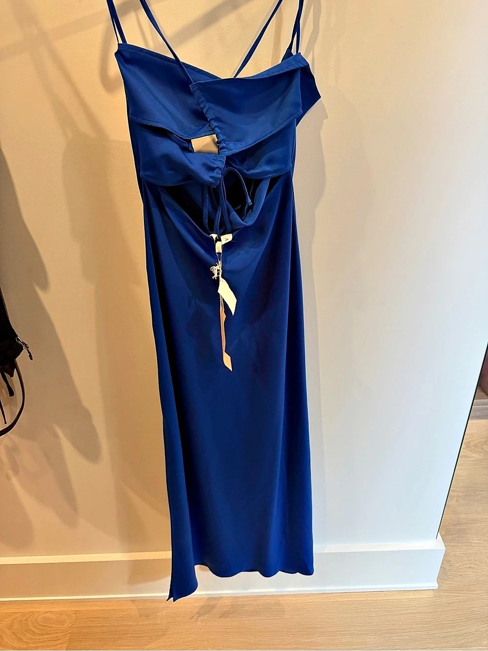 Acoa Draped Neck Maxi Dress in Blue Size Small NWT